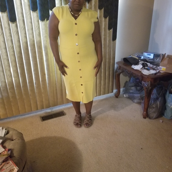 New York & Company Yellow Sleeveless Dress w/Buttons XL - Picture 10 of 16